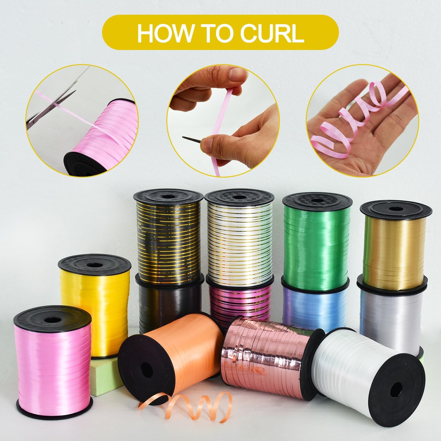 TONIFUL 500 Yards Curling Ribbon-Balloon Ribbon-Balloon String for Art&Craft Decor,Gift Wrapping,Ribbons and Bows for Christmas New Year Birthday Gifts Graduation Supplies (Yellow) image 3