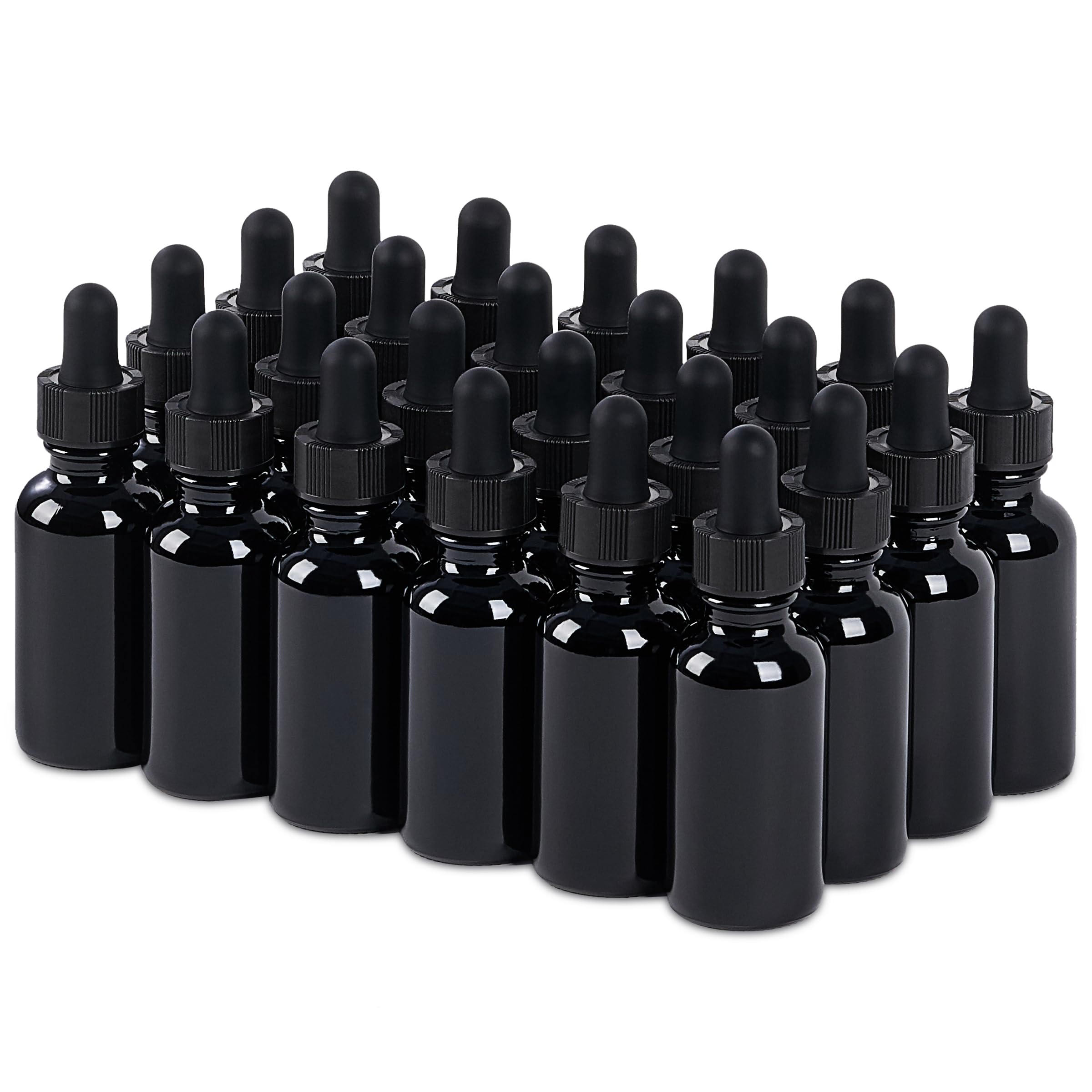 SprayDroplet 24 Pcs, 1oz Glass Dropper Bottle, Leakproof Tincture Bottles with Dropper, Black Reusable Eye Dropper Bottle for All Kinds of Liquids (