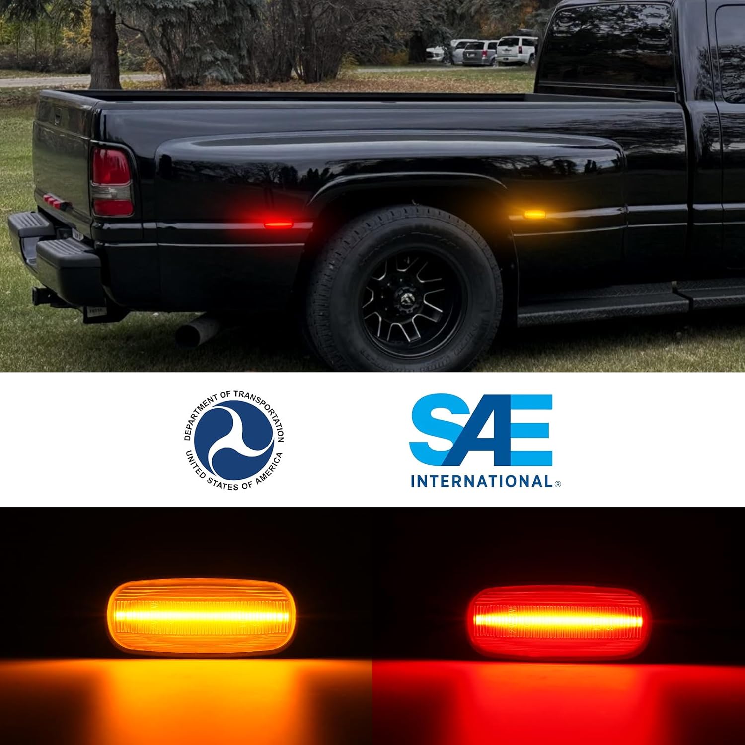 LED Dually Fender Side Marker Lights for 2003-2009 Dodge RAM 2500 | 3500, Amber Front Red Rear Fender Bed Side Marker Lights, Left/Right Side Bumper Marker Lamps, Clear Lens 4PCS