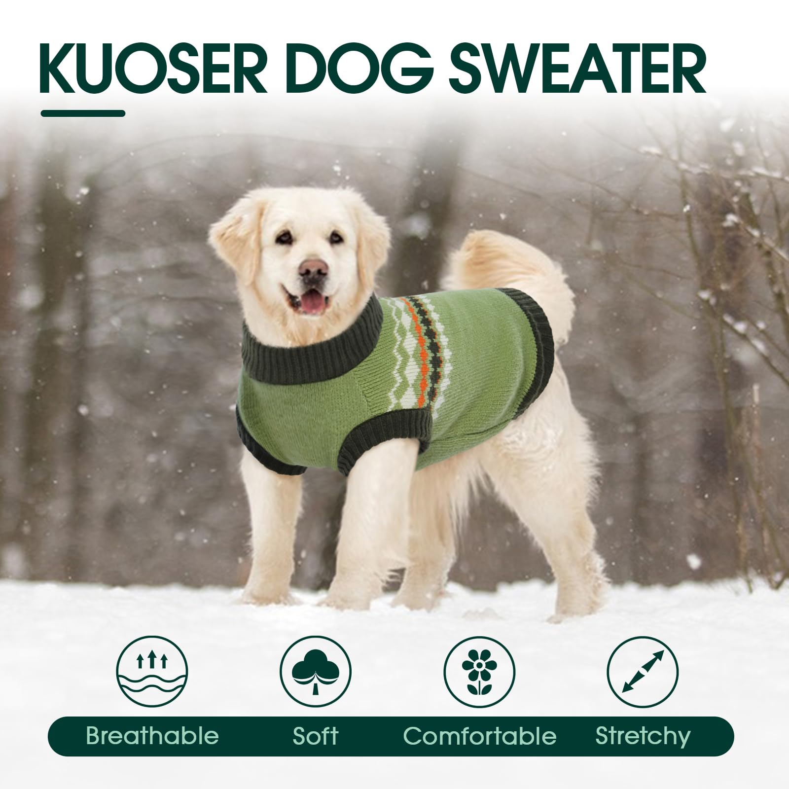 Kuoser Warm Dog Sweater - Medium, Small & Large Sizes - Fleece Dog Christmas Jumper in Green - Image 4