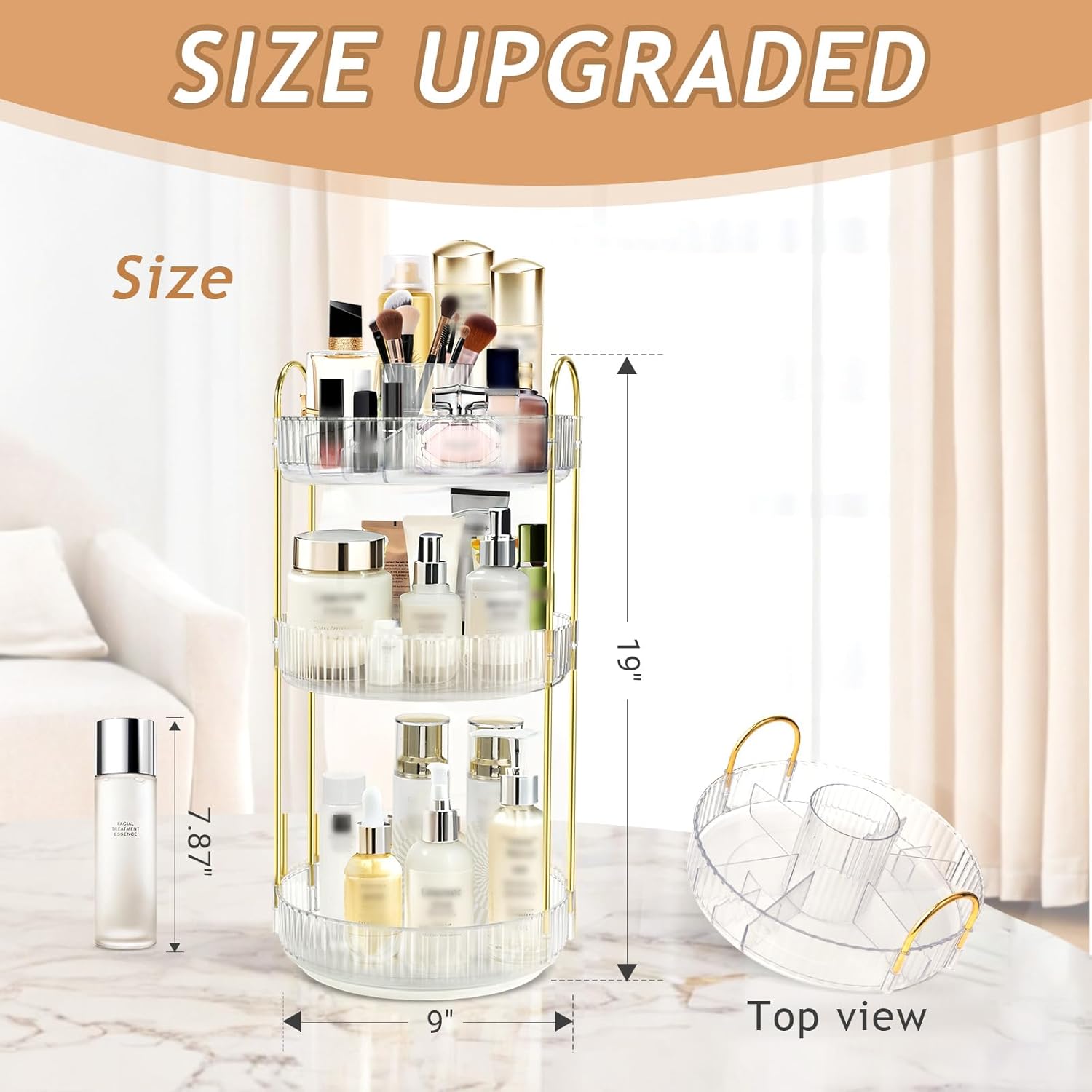 Rotating Makeup Organizer for Vanity, High-Capacity Skincare Perfume Storage, Bathroom Counter Organizer, 360 Spinning Cosmetic Dresser Countertop Organizers (White 3 Tier) - Image 4