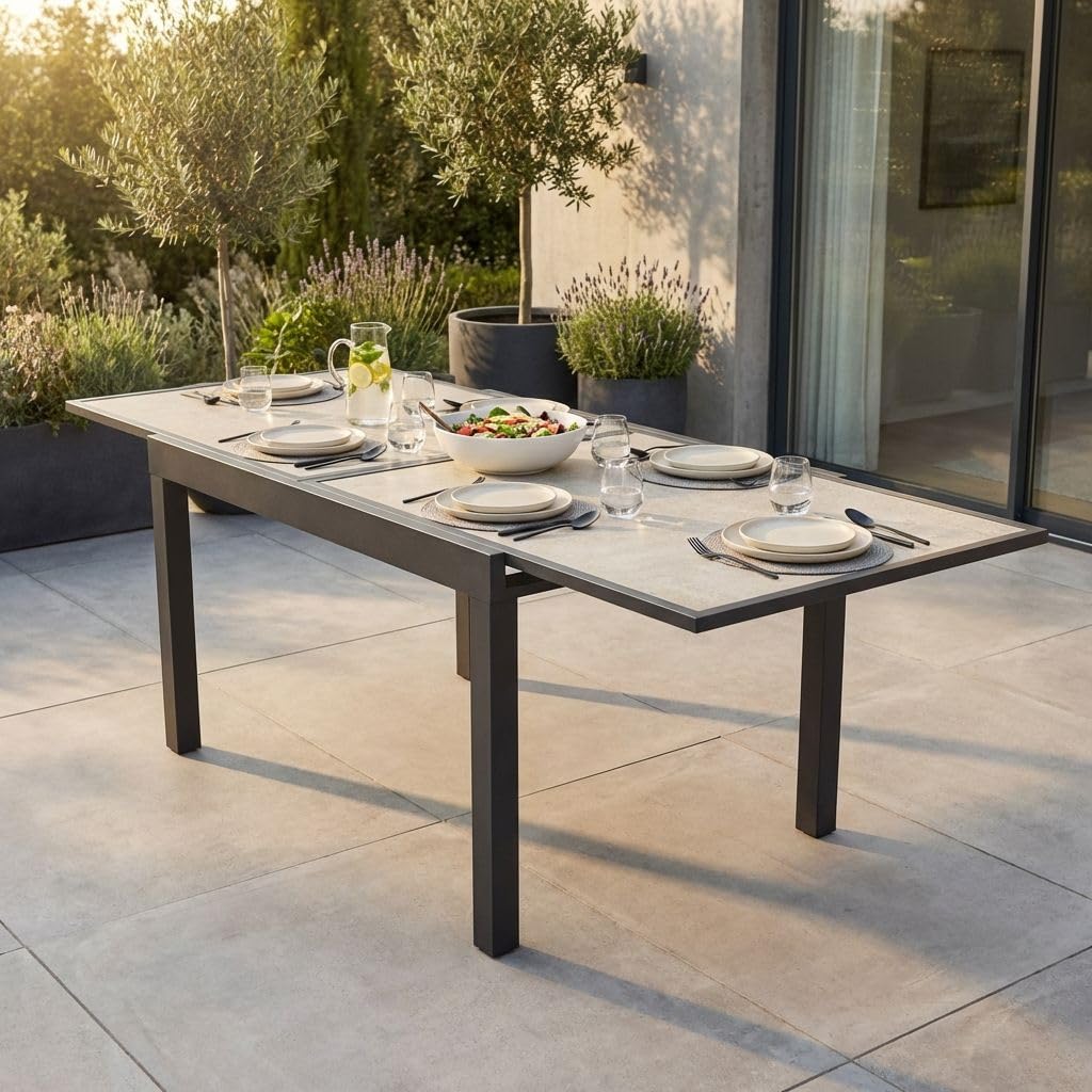 milani home - tavolo da giardino allungabile, alluminio, 10 posti, antracite, piano 120 x 240 cm