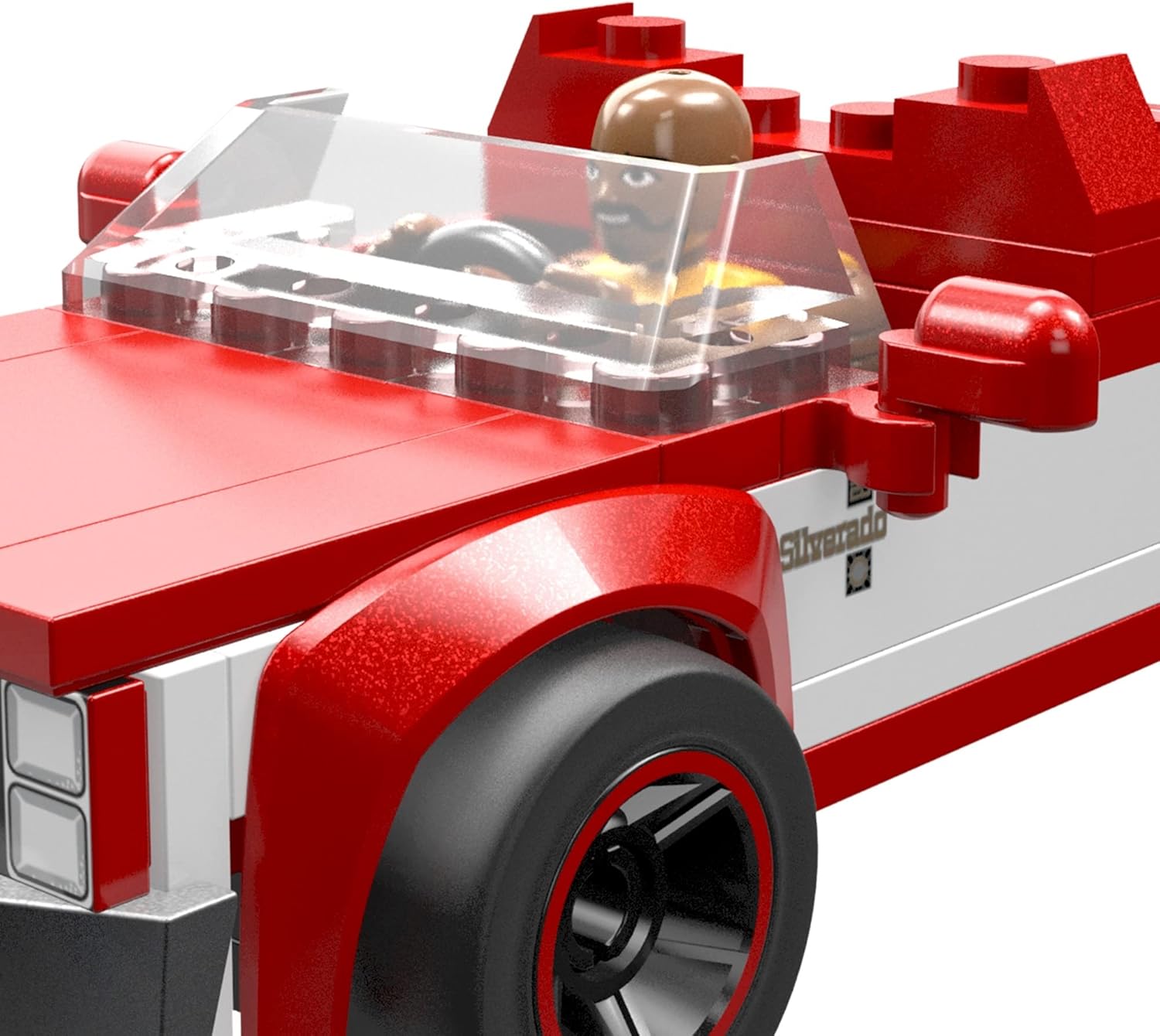 MEGA Hot Wheels Building Toy Race Car Playset, 83 Chevy Silverado with 89 Pieces, 1 Micro Action Figure Driver, Red, Kids Age 5+ Years