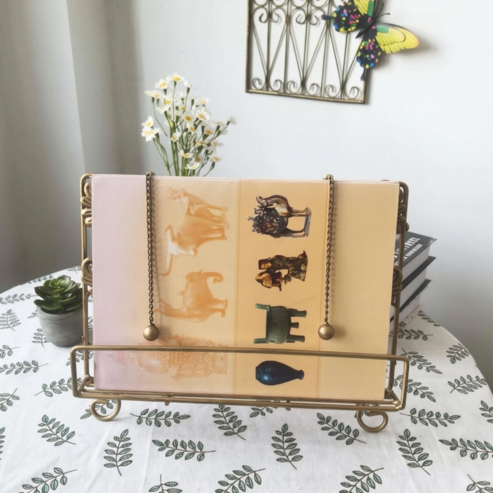 F Fityle Soporte Lectura corativo Hierro con Respaldo Inclinado Estable y Repisa Rectangular para Varios Tamaños Libros Acuado para Escritorio Estantería y Mesa Trabajo en la Oficina O Cocina