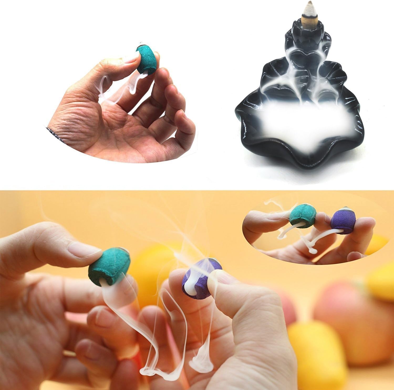 OTOFY 70 PCS Backflow Incense Cones Waterfall Incense Jasmine Incense Osmanthus Lavender Green Tea Rose Sandalwood Mixed Natural Stick Kitchen Fragrant Cone (Mixed Incense/Bag)