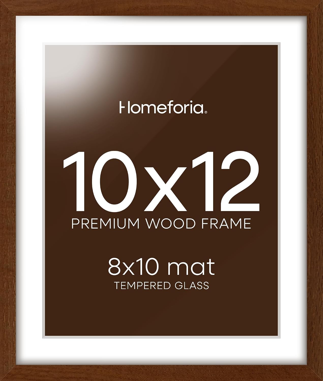 Homeforia 10x12 Brown Oak Picture Frame, High-End Wood, 8x10 Mat, Glass