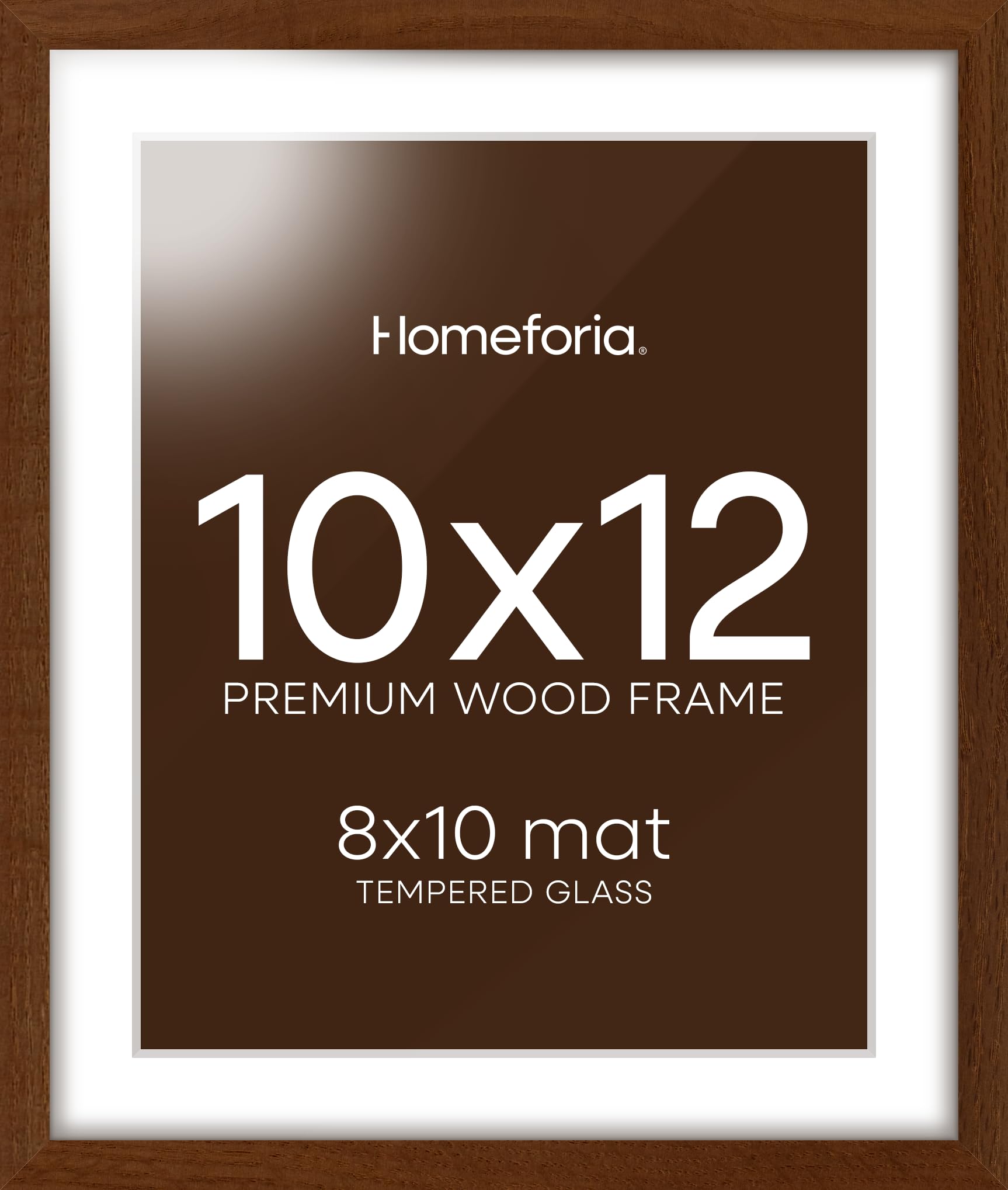 Homeforia 10x12 Brown Oak Picture Frame, High-End Wood, 8x10 Mat, Glass