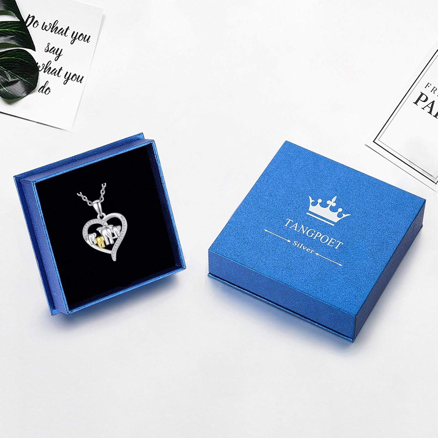 TANGPOET Elephant Family Necklace for Women Mom 925 Sterling Silver Mother and Daughter Son Heart Pendant Necklace Jewelry Gifts for Birthday Mother's Day Christmas Valentine's Day - Image 6