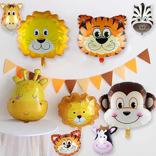 Miniatura 8 de Globos de animales de safari en la selva, 30 piezas de helio mixto de helio, adorable vaca, tigre, león, mono, cebra, jirafa, globos en forma de