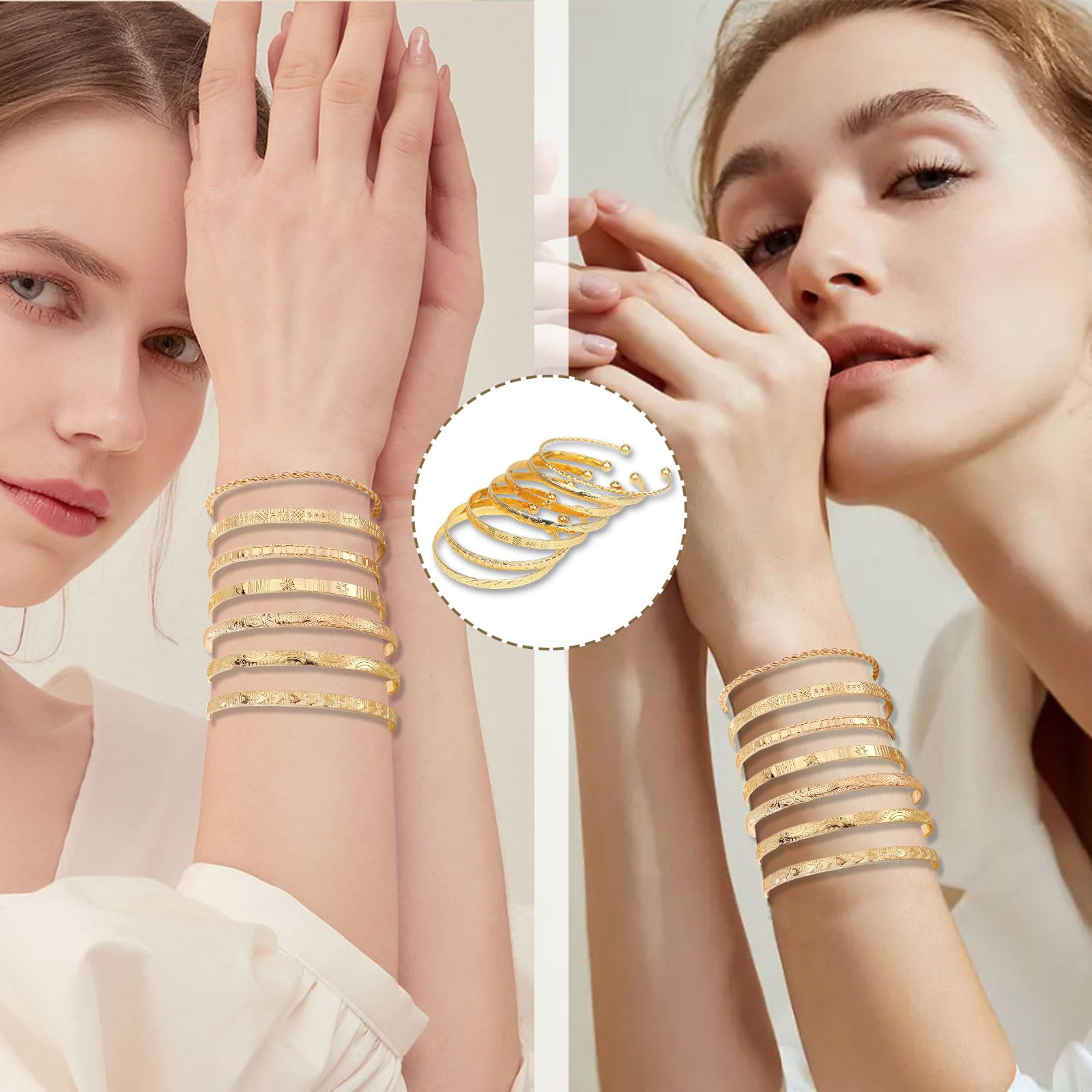 Bracciale in oro Stack, bracciale regolabile impermeabile placcato in oro 18 carati per donna - Italia