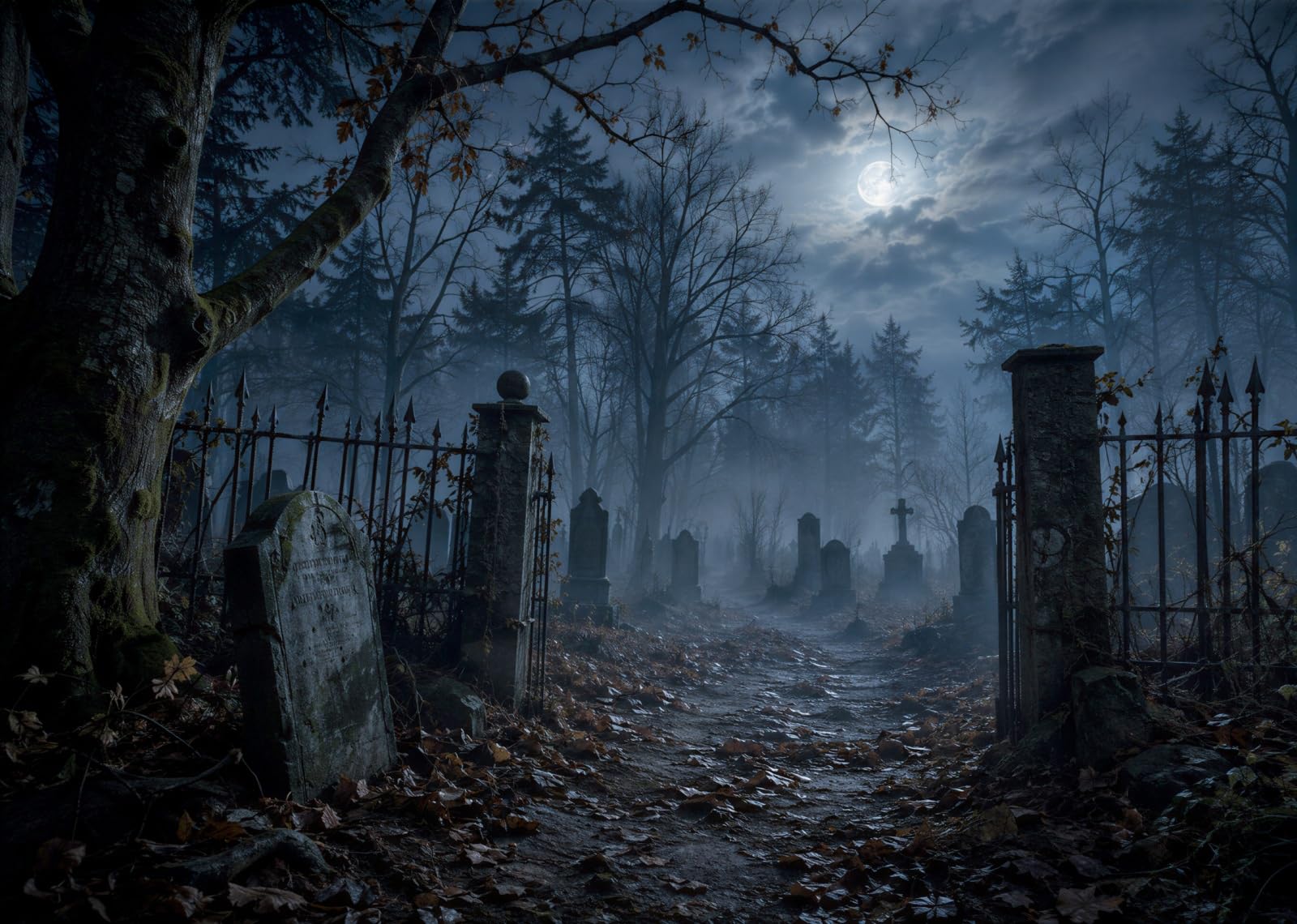 20x10FT (6x3m) Cimitero Al Chiaro Di Luna Con Sfondo Fotografico