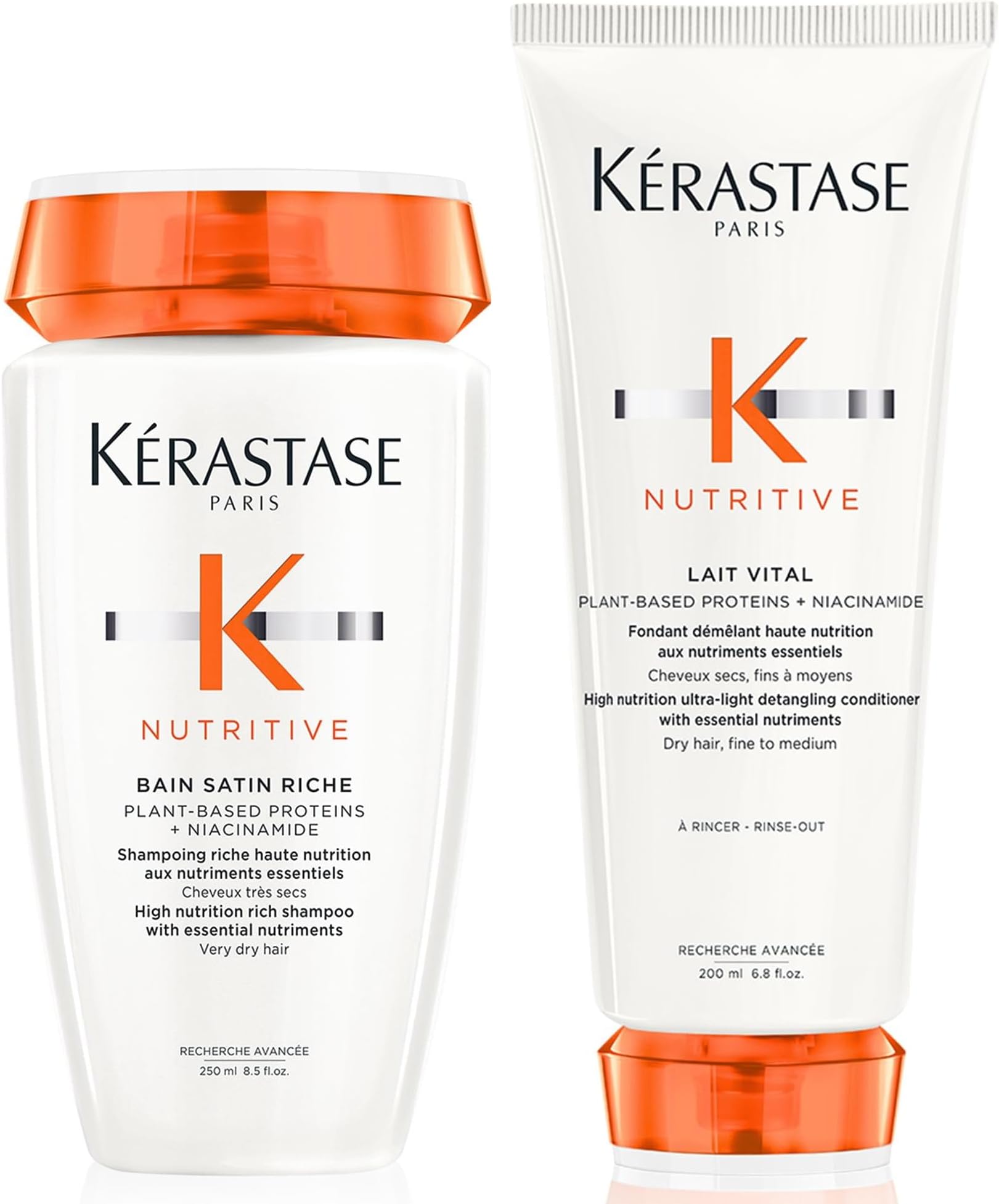 New Kerastase DUO Nutritive Bain Satin Riche High Nutrition Rich Shampoo 250ml and Lait Vital 200ml