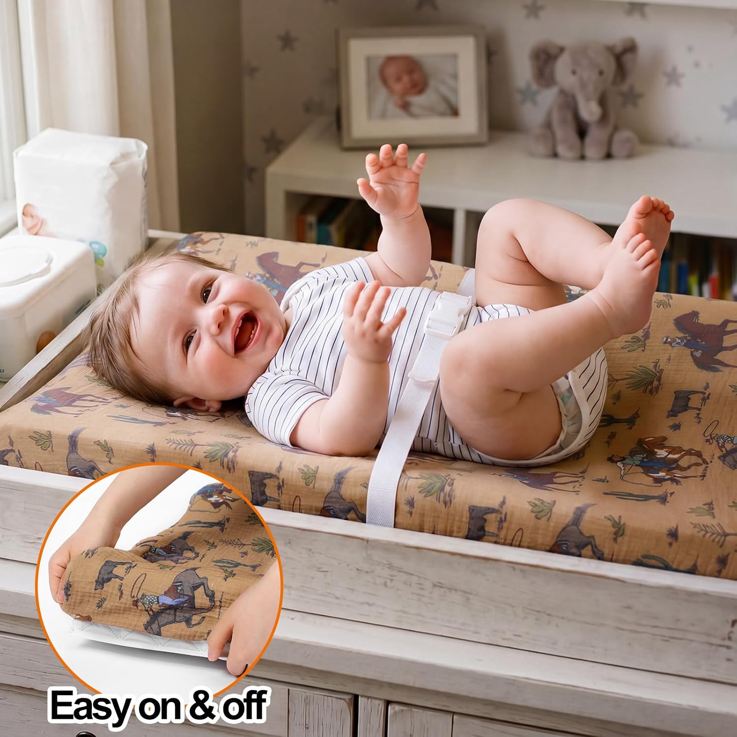 4 Pcs Western Cowboy Baby Changing Pad Covers for Boys and Girls Stretchy Soft Diaper Changing Table Pad Cotton Cover Breathable Comfy Baby Cradle Sheets Nursery 32 x 16 x 5 Inch