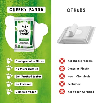 The Cheeky Panda Bamboo Hand Wipes | 12 Travel Wipes | 100% Plastic Free and Biodegradable Wet Wipes