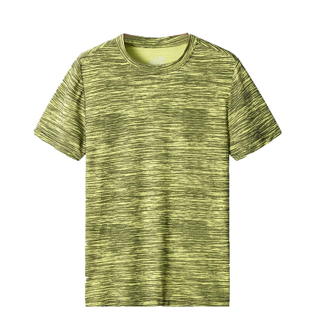 UULIKE Men's Short Sleeves Tops Summer Casual Pure Color O Neck Elastic T-Shirt Blouse Sport Running Training Clothing Loose Fit Fast Dry Breathable Comfortable
