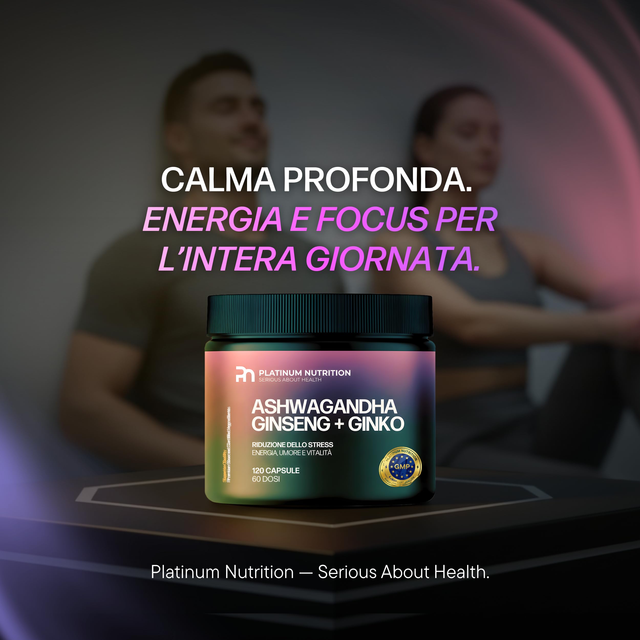 Platinum Nutrition Ashwagandha KSM-66 con Ginseng & Ginkgo Biloba, 120 Capsule (2 Mesi) | Integratore Naturale Adattogeno per Energia Mentale, Memoria, Ansia e Stress | Complesso con Ashwagandha Pura