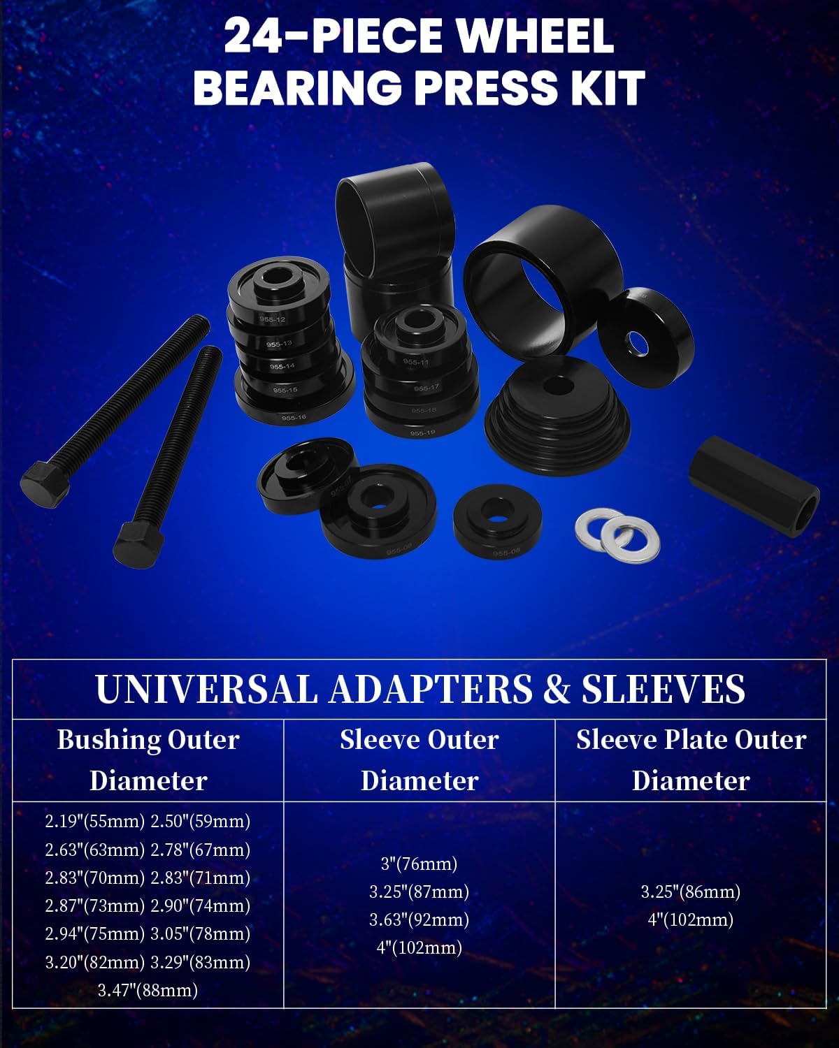 SIXIWANZI 24pc Wheel Bearing Press Kit for Easy Removal & Installation FWD Bearing Press Kit