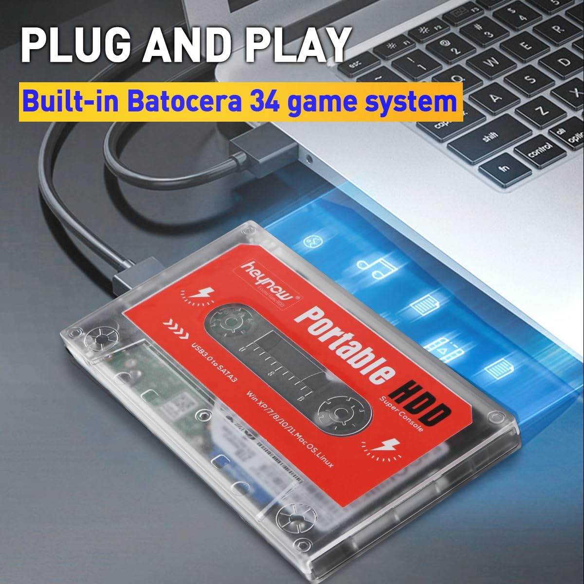 HEYNOW Retro Game System Hard Drive Disk 500GB Video Game Console Batocera 34 Built-in 70000+ Retro Games 60+Emulators for Mac/PC/Windows XP/7/8/10/11,USB 3.0,Gift for Men image 3