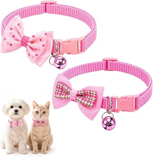 2pcs Pink Small Dog Collar with Bell & Bow Bowtie