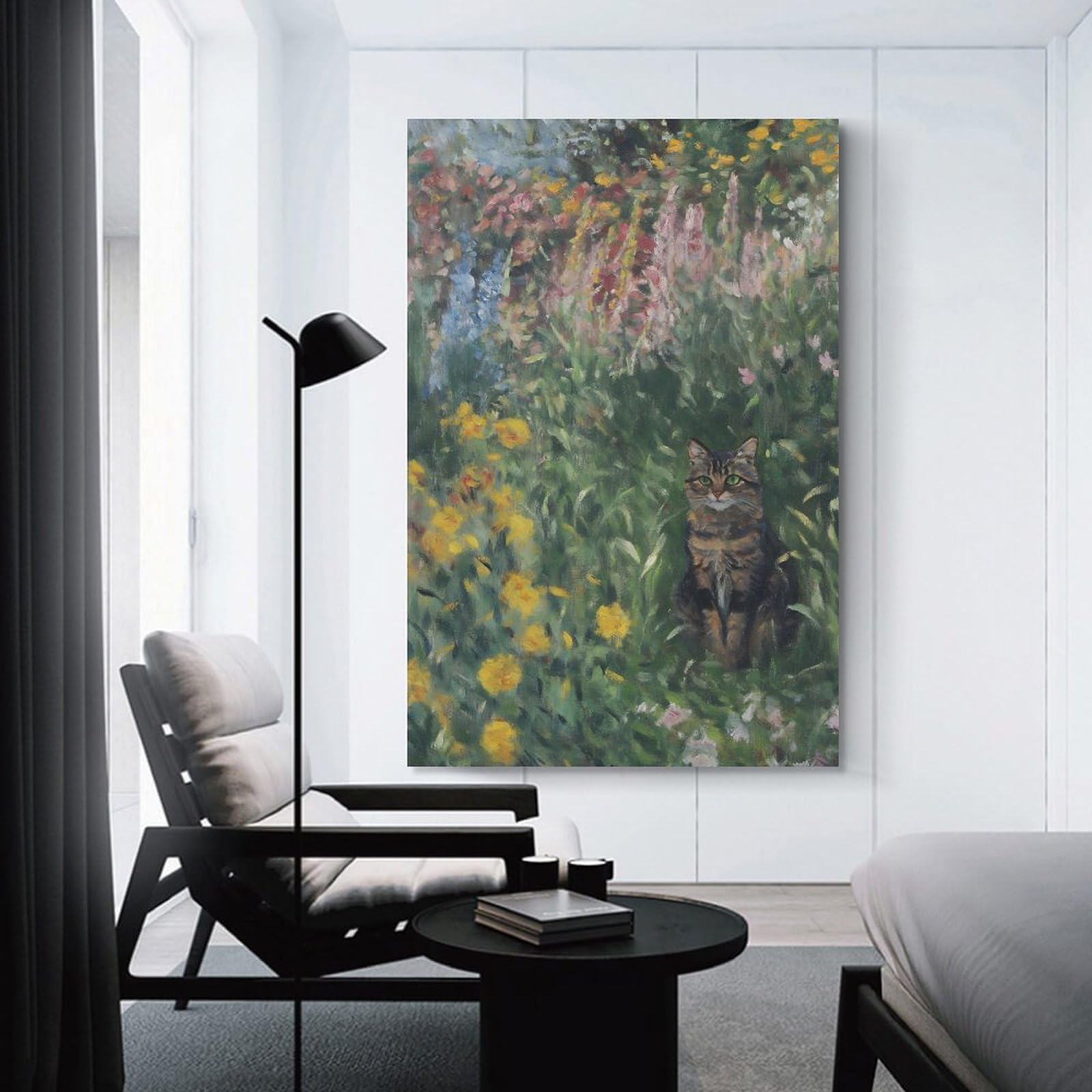 Junmoney Cat in A Garden Home Decor Wall Art 20x30inch(50x75cm), for Restful Interiors, Bedrooms Or Small Rooms, Decorative Wall Art for Cosy Rooms