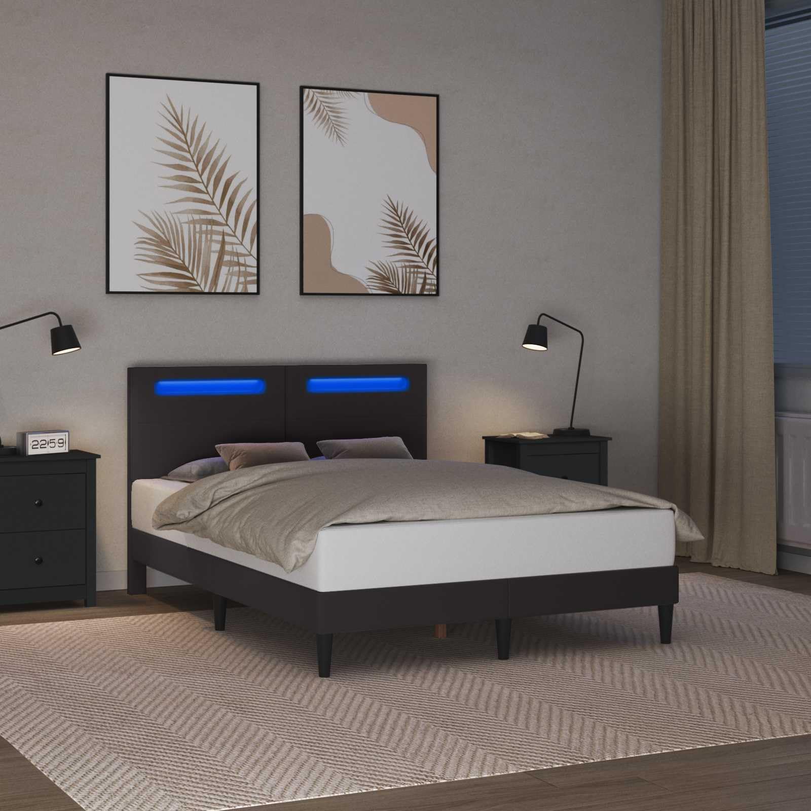 vidaXL Struttura del letto con testiera Grigio 120 x 190 cm Similpelle, Arredo camera elegante, letto rettangolare moderno, stiloso e funzionale con USB, pelle sintetica scura