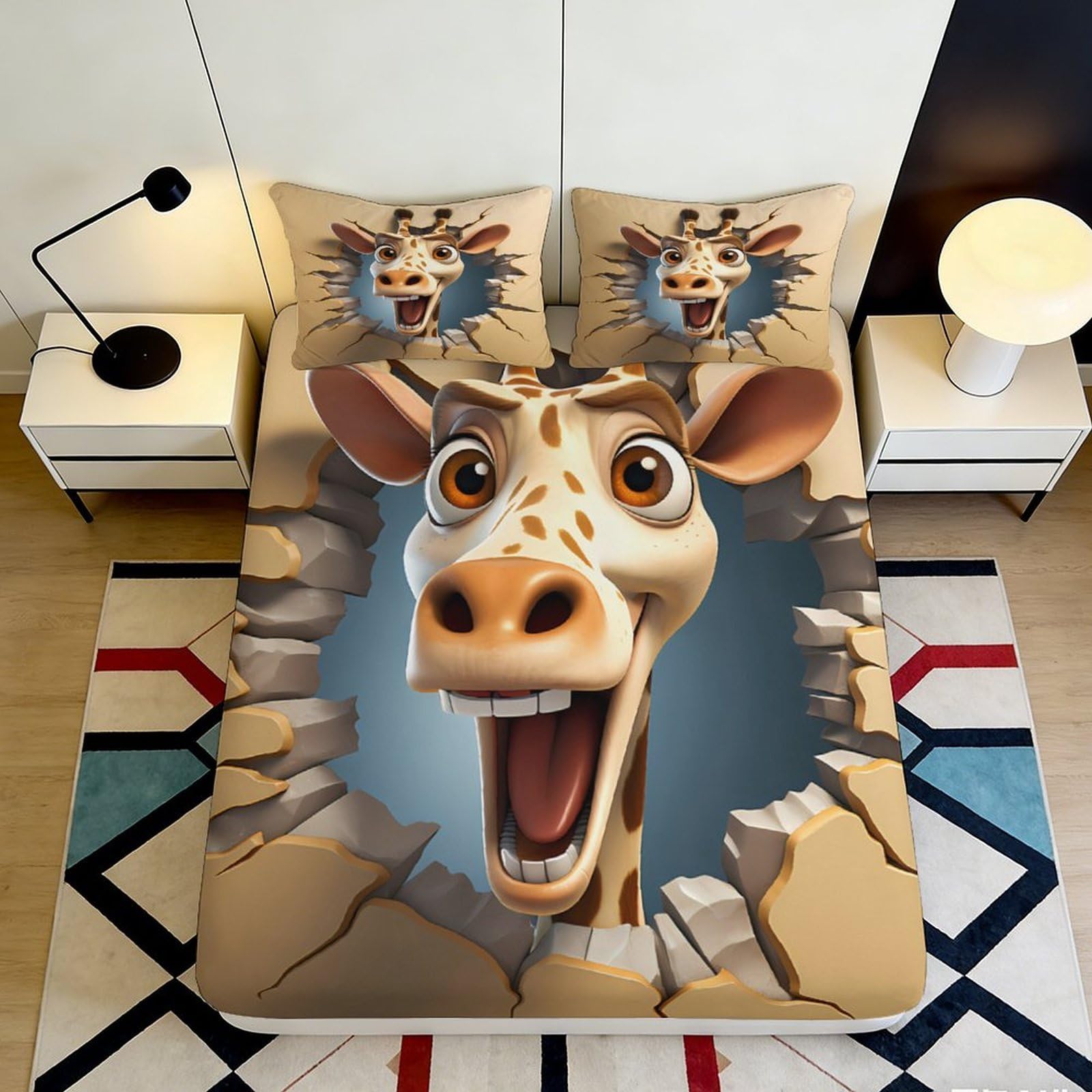 Pnayamiorkfel Style-3 3D Printed Cartoon Giraffe Fitted Sheet Microfiber Playful Animal Bed Cover For Bedroom Dorm Mattress Decor 90X200x25cm