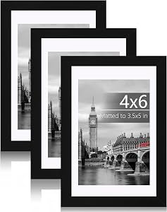 Fixwal 4x6 Picture Frame Set of 3 with Plastic Cover, PVC, Black