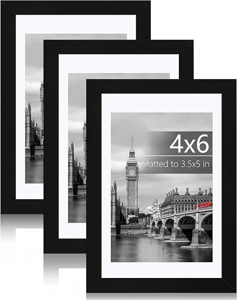 Fixwal 4x6 Picture Frame Set of 3 with Plastic Cover, PVC, Black