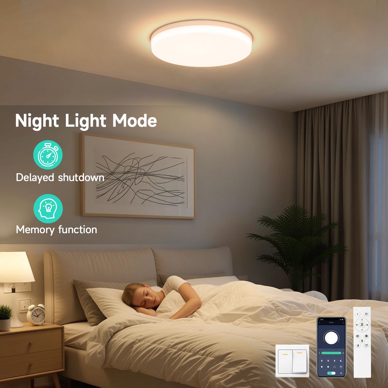 LED Deckenleuchte 48W Dimmbar mit Fernbedienung – Runde Deckenlampe Ø30cm, 3000K–6500K, IP44 Wasserfest, LED Deckenlicht für Badezimmer Küche Wohnzimmer Schlafzimmer