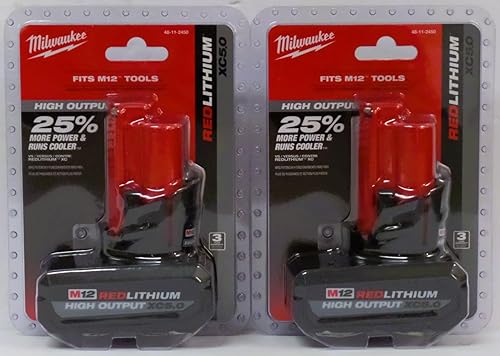 Milwaukee 48-11-2450 Batería de iones de litio de 12V de alta salida de 5Ah, paquete de 2