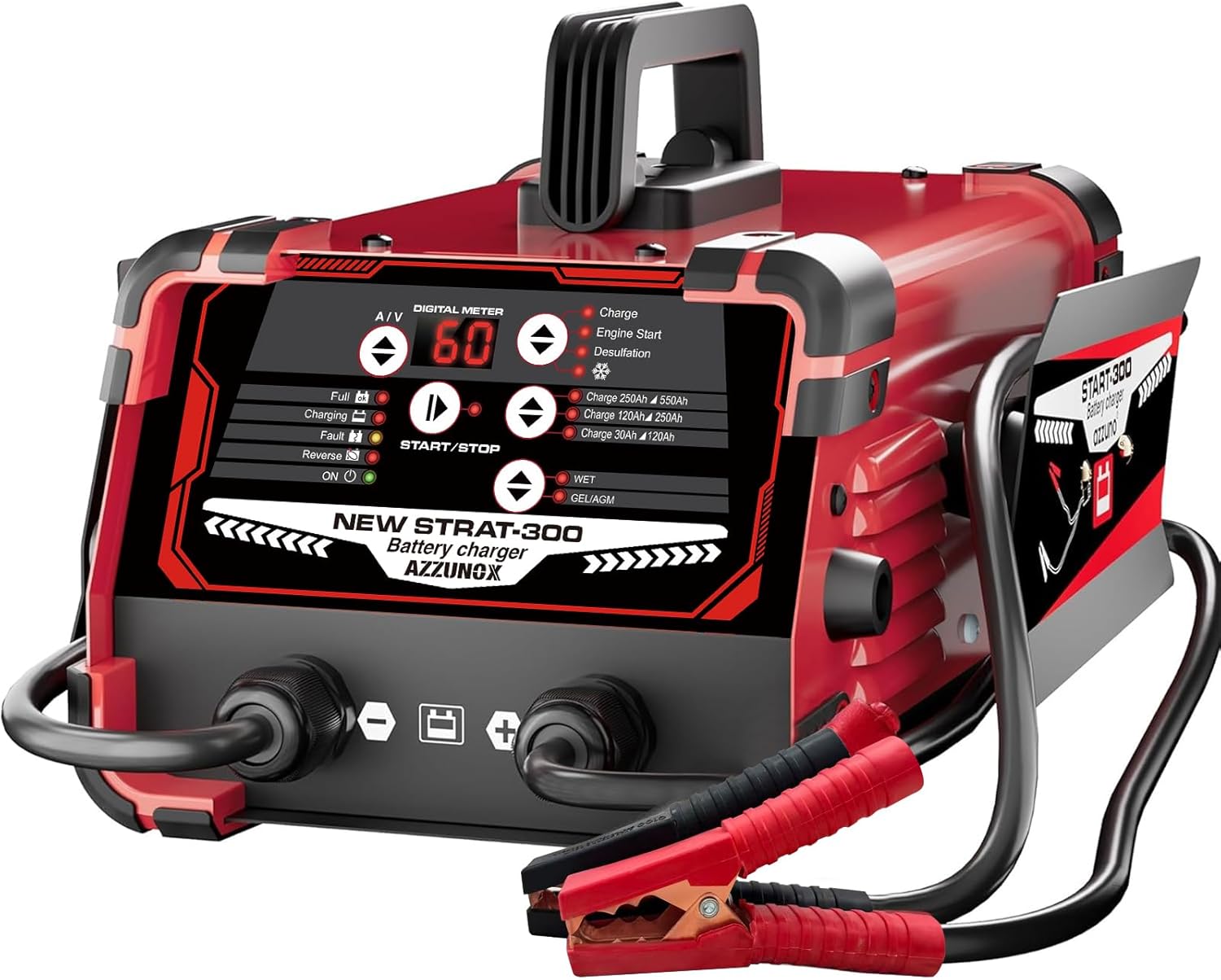 12V 24V Car Battery Charger & Engine Starter, 0-60A Automatic Battery Maintainer, 300 Cranking Amps, Jump Starter & Smart Trickle Charger