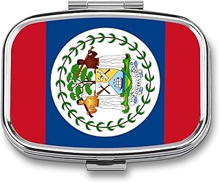 Square Pill Box, Novelty Belize Flag Printing Small Travel Pill Case with Mirror Portable Decorative Metal Medicine Container Vitamin Organizer for Purse Pocket