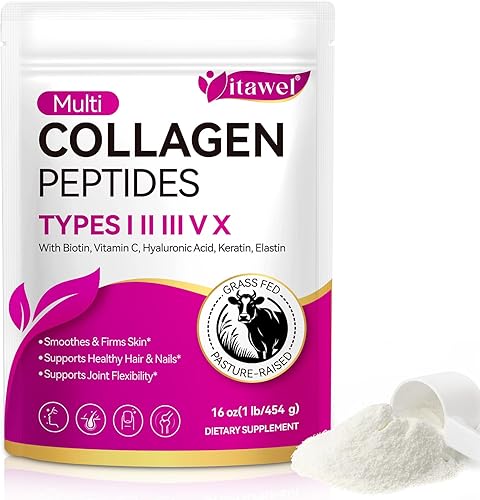 Collagen Peptide Powder,16 oz (41 Servings)-Hydrolyzed Collagen, Hyaluronic Acid Power,Grass Fed Collagen Supplements for Women and Men, Non GMO