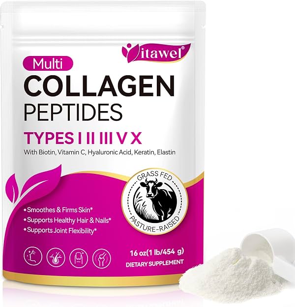 Polvo de Péptidos de Colágeno, 454 Gram (41 Porciones) - Colágeno Hidrolizado, Ácido Hialurónico, Suplementos de Colágeno Alimentado con Pasto para Mujeres y Hombres, No Transgénico Polvo 454 Gram (Paquete de 1)