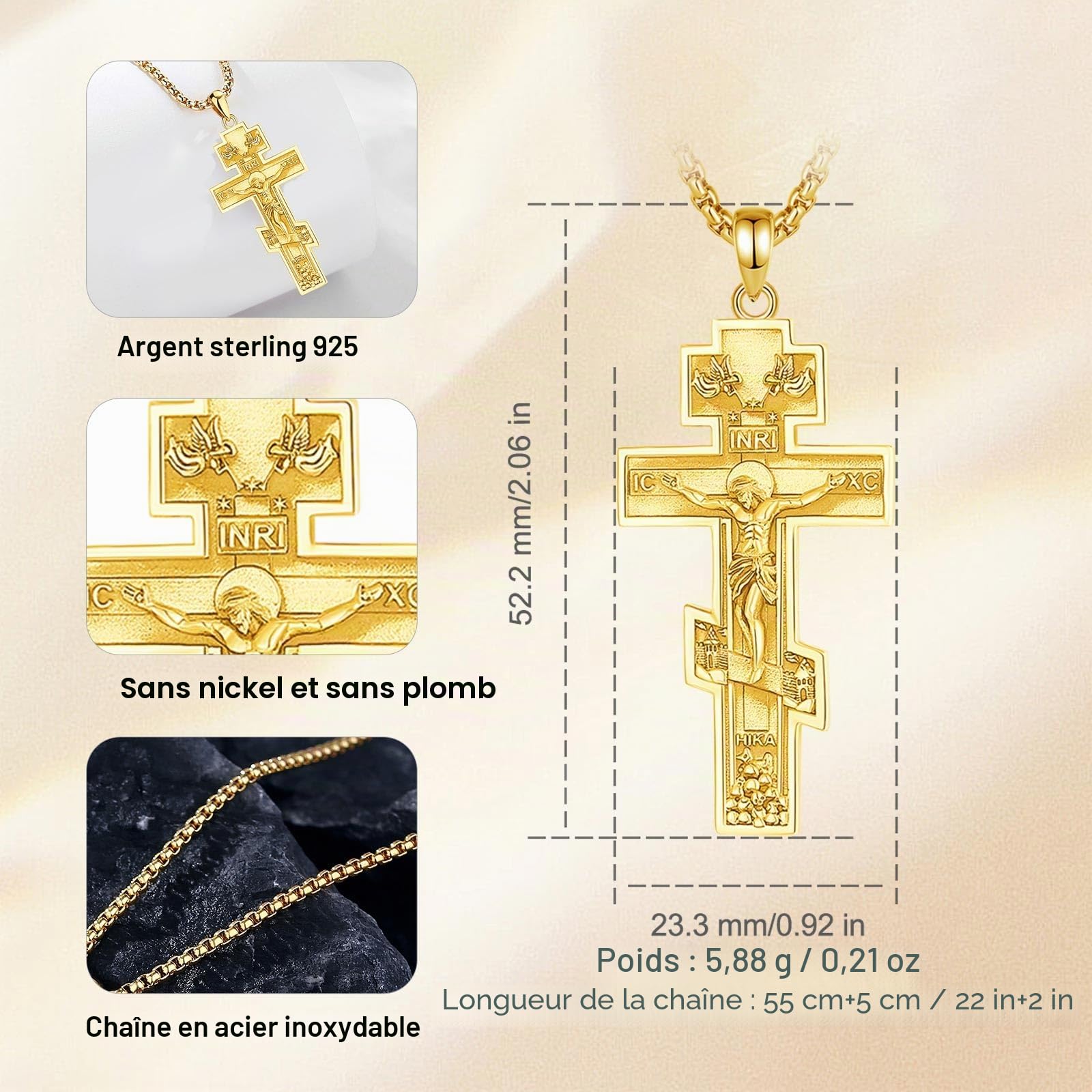 CELESTIA Collier Croix Argent 925 Croix Chretienne pour Femme et Homme Crucifix Pendentif avec Chaîne Réglable Acier Inoxydable Cadeau Spirituels