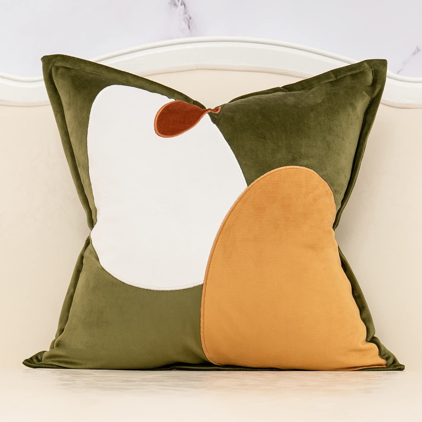 Yangest Green Decorative Velvet Throw Pillow Cover with Cloth Texture Patchwork Cushion Case Modern 18x18 Inch Pillowcase for Sofa Couch Bedroom Living Room Home Decor