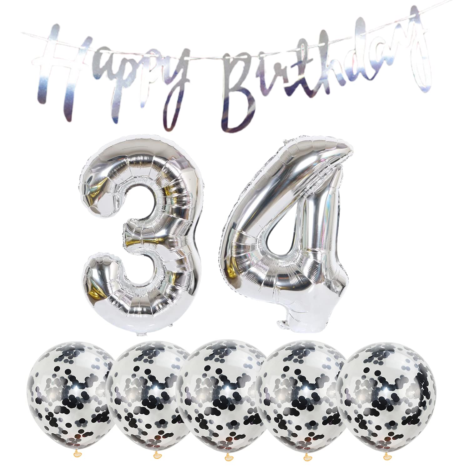 34th Birthday Decoration Happy Birthday Banner Balloons 34 Years Old Birthday Party Supplies Helium Balloons Number 34 Balloons Latex Balloon Foil