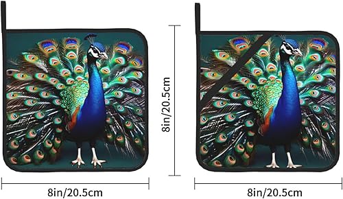 Miniatura 4 de Juego de almohadillas calientes de 8 x 8 pulgadas con estampado de pavo real, antideslizante, resistente al calor, para hornear cocinar y cocinar