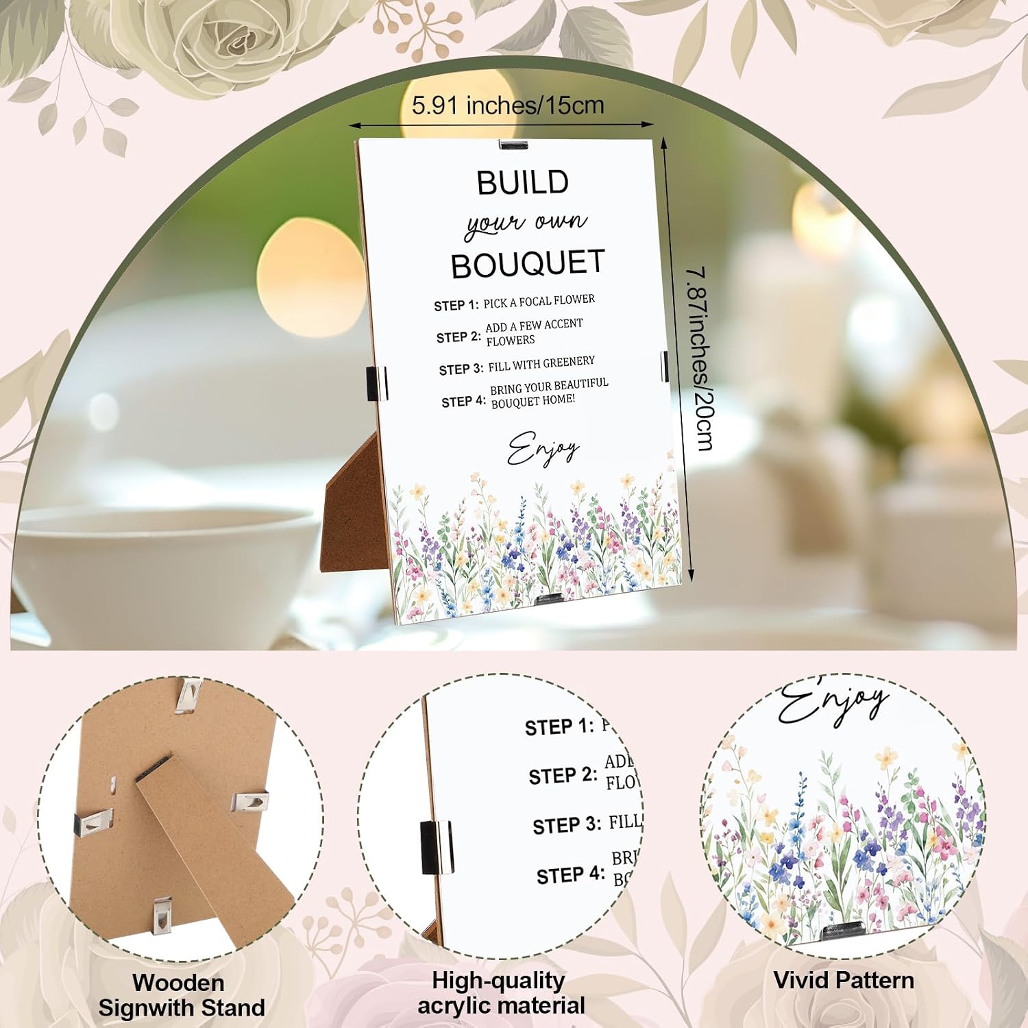 Tinlade 75 Pcs Flower Bar Kit Include Pink Bouquet Wrapping Bags Flower Bar Stand Scissors and Chiffon Ribbons for Wedding Bridal Baby Shower Birthday Party Favor Supplies Craft