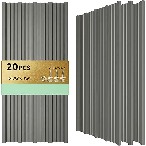20PCS 111ft² Metal Roofing Panels 42.52”x 18.9” Corrugated Metal Sheets Galvanized Exterior Siding Roofing Materials for Outdoor House Garages Sheds Pergola Gazebo Chicken Coop Stables, Grey