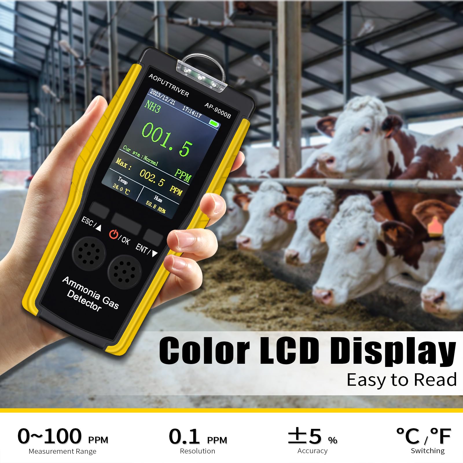 Ammoniak Gas Detektor 9000B, 0~100PPM Akustischer Optischer Alarm NH3 Luftqualitätsmessgerät für Industrie, Haushalt, Fabrik, Luftreiniger Qualität, Dekoration, Geflügelfarmen