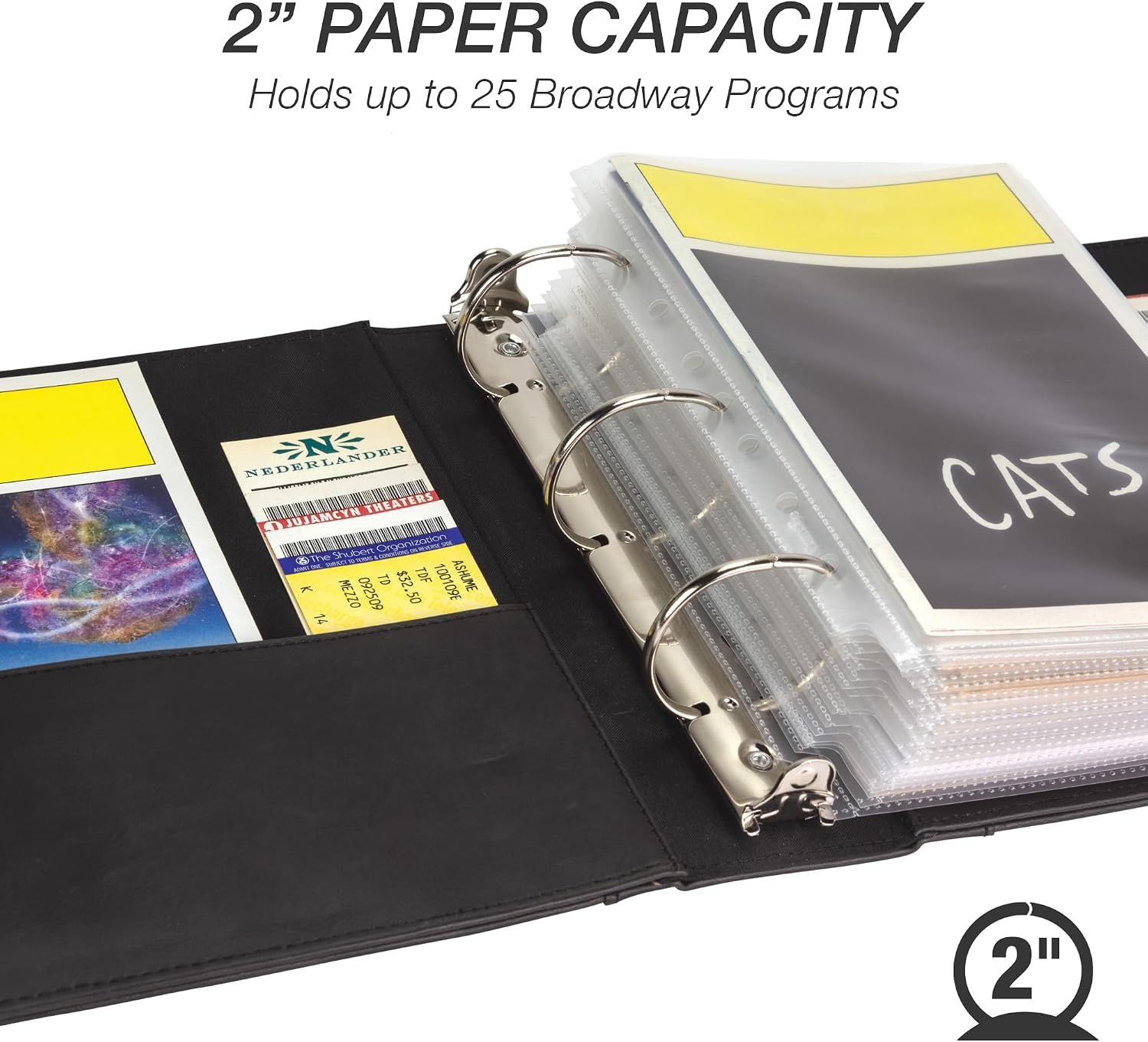 Samsill Vintage 2 Inch Binder Bundle with 25 Clear Protectors Compatible with Theater Programs and Broadway Programs, My Broadway Debossed on Cover