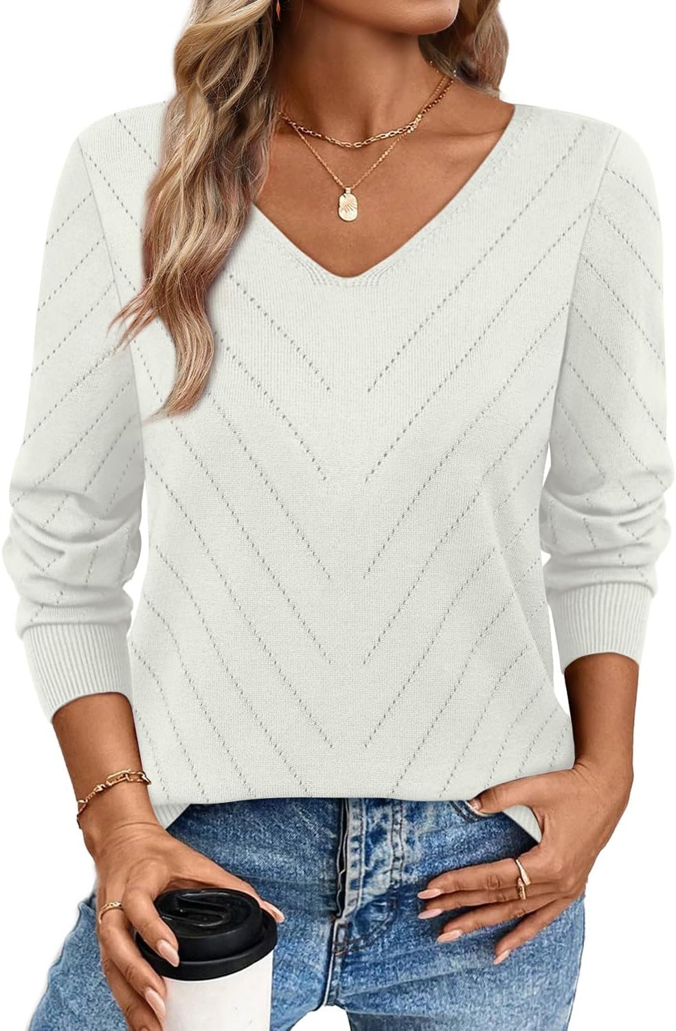 WIHOLL Sweaters for Women V Neck Casual Knit Long Sleeve Tops Lightweight Pullover Clothes Fall Fashion Outfits 2026 - Image 2