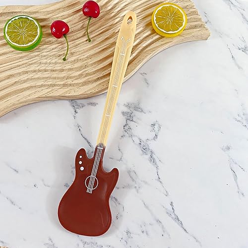 Vista 2 de Juego de espátulas de silicona con forma de guitarra creativa herramientas con temática musical, espátulas de silicona de guitarra de dos tonos