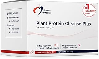 Designs for Health Plant Protein Cleanse Plus 14 Day Detox Program - Promotes Healthy Liver Function + Metabolic Cleanse with Antioxidants + Herbs, Vegetarian (28 Protein Powder Drink + Vitamin Packs)
