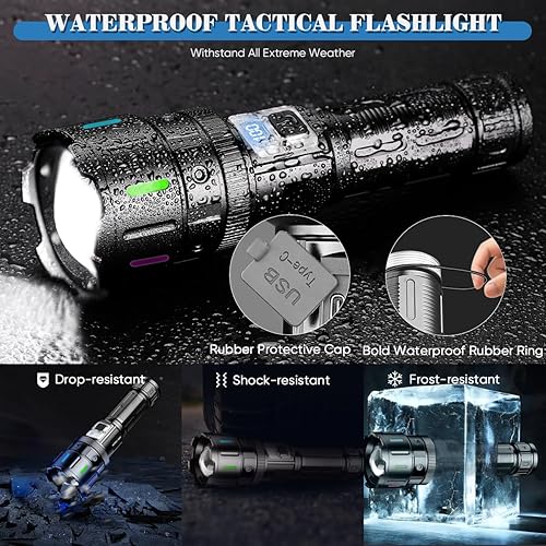 Miniatura 6 de NAKCNM Linternas LED de alto lúmenes, 5 modos de linterna recargable, súper brillantes, potentes linternas impermeables para camping, senderismo,