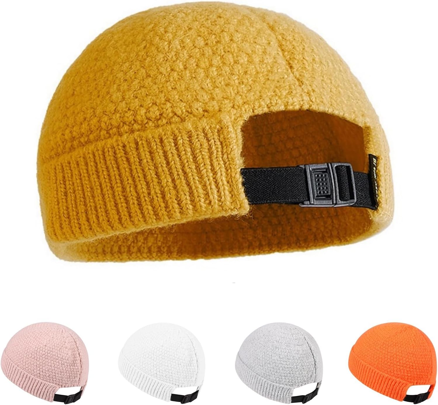 Mens Brimless Hats Docker Beanie Skull Caps Unisex Winter Warm Beanie Adjustable Leather Buckle Street
