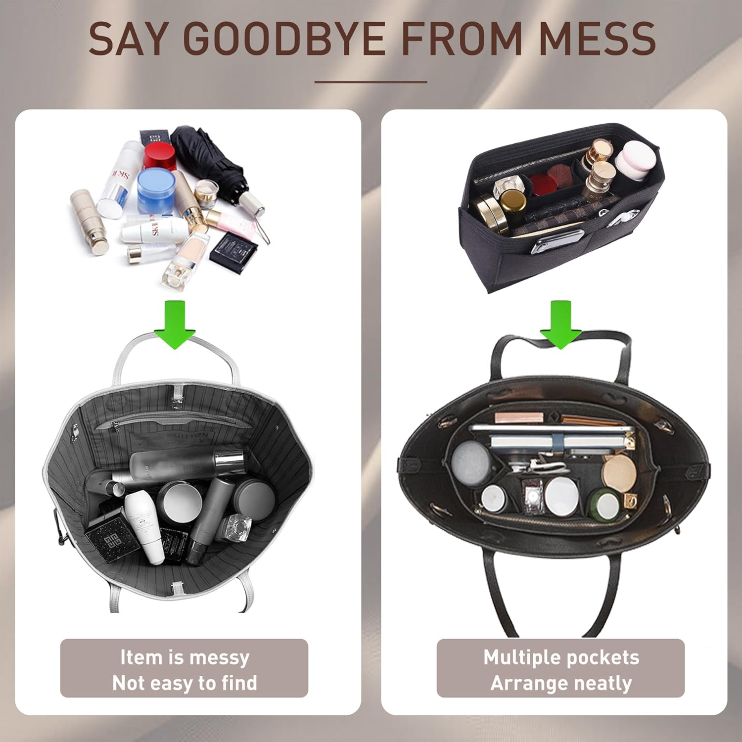 Doxo Purse Organizer Insert, Felt Bag Insert Tote Shaper Fit LV Speedy 30, Neverfull PM & Base Shaper 2pc Set (Medium-Black-Combination) - Image 6