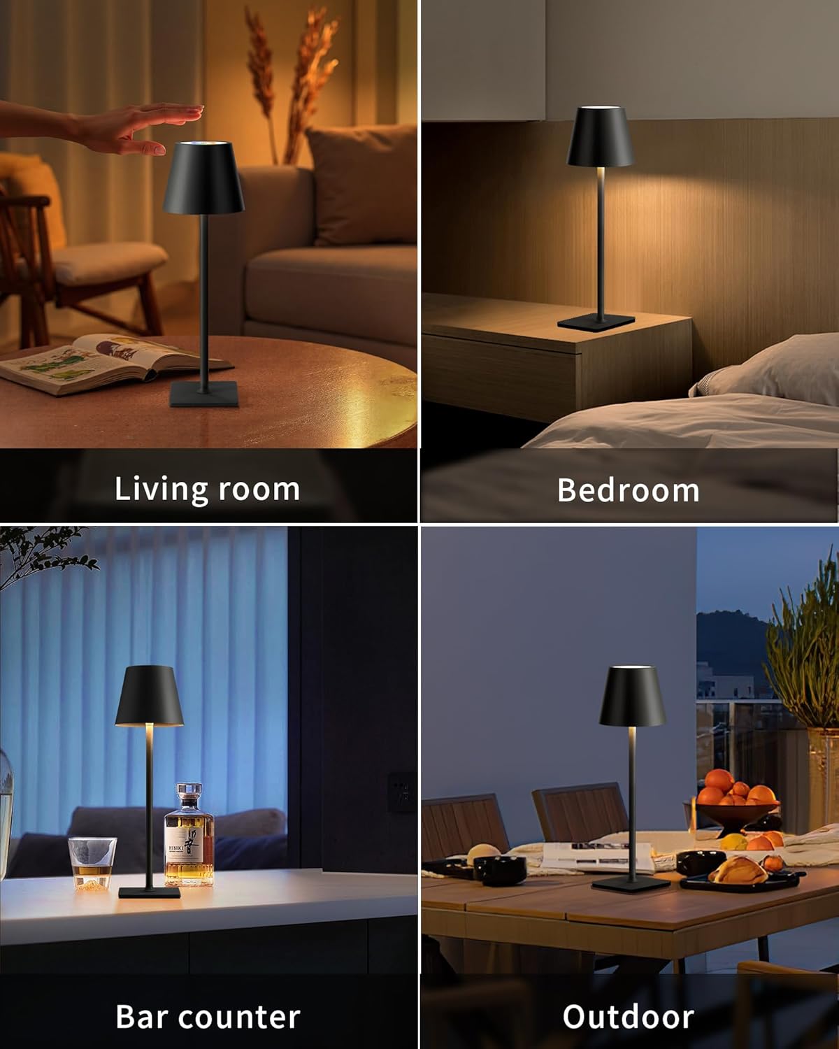 KDG 2 Pack Cordless Table Lamp, RGB Color Stepless Dimming Up, 4000mAh Battery Operated Portable LED Desk Lamp, for Dinning Room, Bedroom, Bar, Outdoor Garden, Camping, Night Light (Black) thumbnail