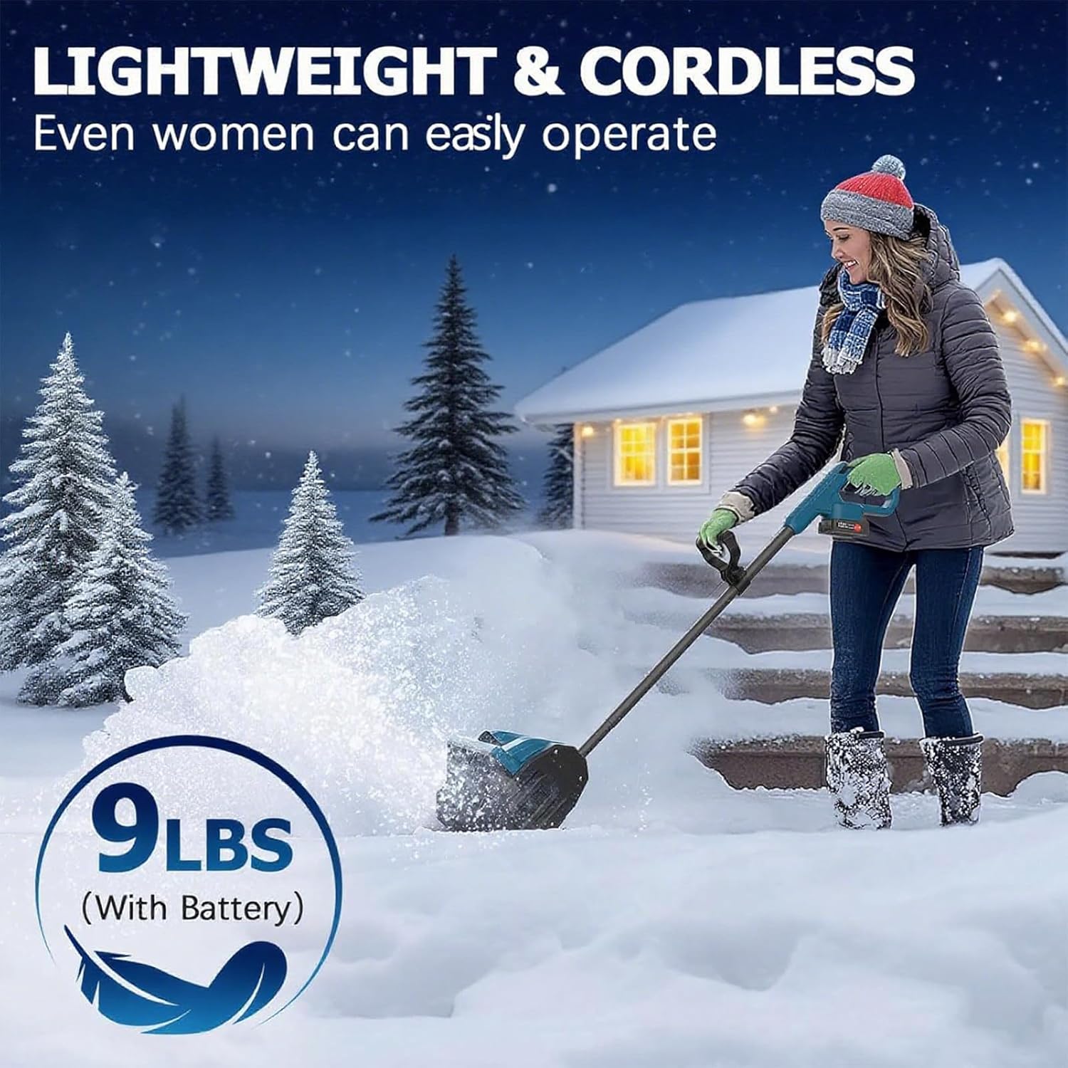 Electric Snowplow, Handheld Snowplow, Lightweight for Home use, Cordless, Rechargeable Snowplow, Safety Switch, Snow Removal Tool, Suitable for All Surfaces, Foldable Snowplow. Onebattery